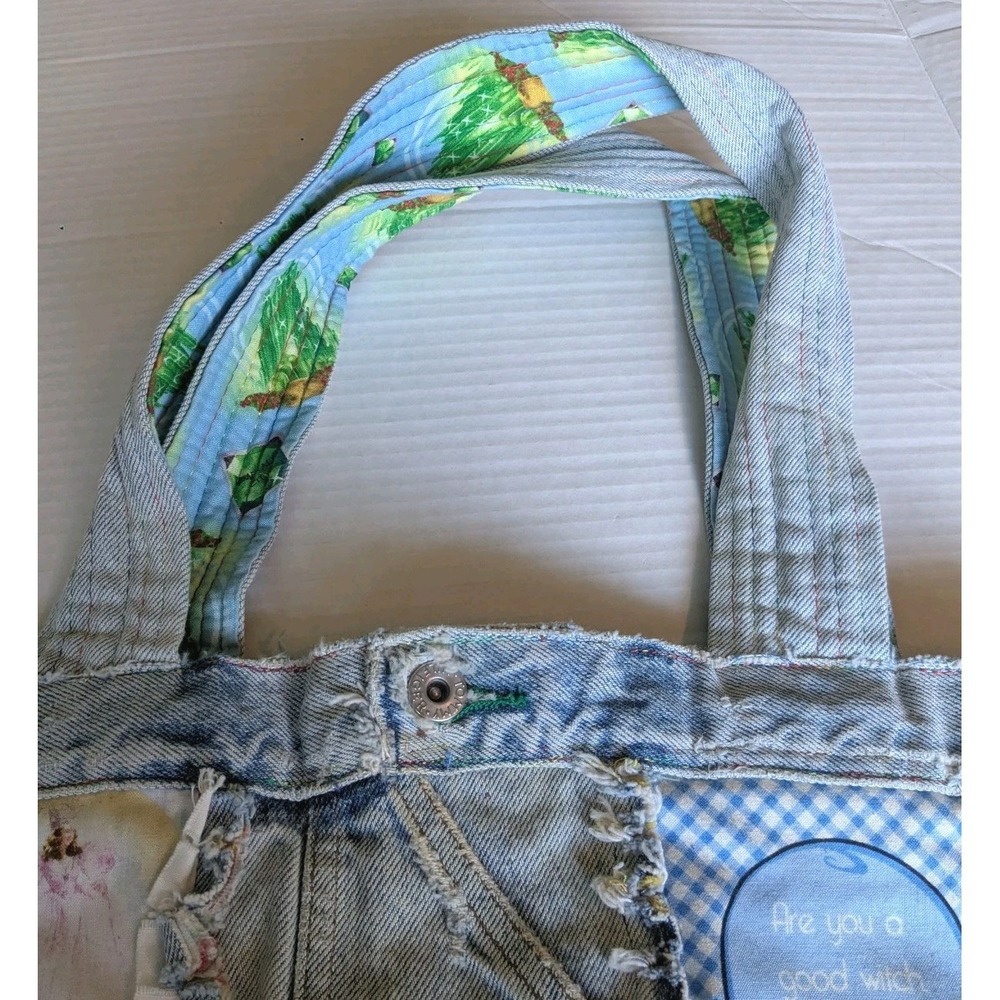 Upcycled Denim Tote Bag Wizard Of Oz Patchwork Tommy Hilfiger Handmade Jeans - Picture 10 of 14